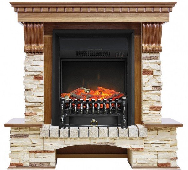 Декоративные электрические камины ROYAL FLAME Pierre Luxe сланец с очагом Fobos FX M