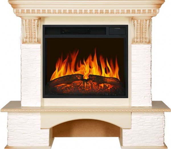 Декоративные электрические камины ROYAL FLAME Pierre Luxe сланец мелкий белый с очагом Vision 23 LED FX
