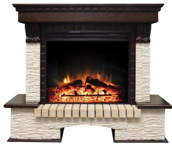 Декоративные электрические камины ROYAL FLAME Pierre Luxe мелкий слан. беж. с очагом Jupiter FX New
