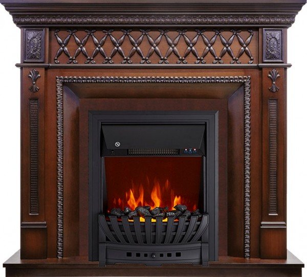 Декоративные электрические камины ROYAL FLAME Alexandria с очагом Aspen Black махагон коричневый антик