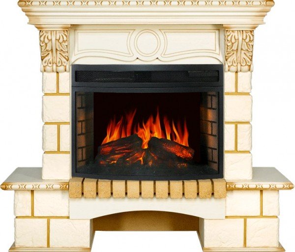 Декоративные электрические камины ROYAL FLAME Pierre Luxe угловой шампань с очагом Dioramic 25 FX