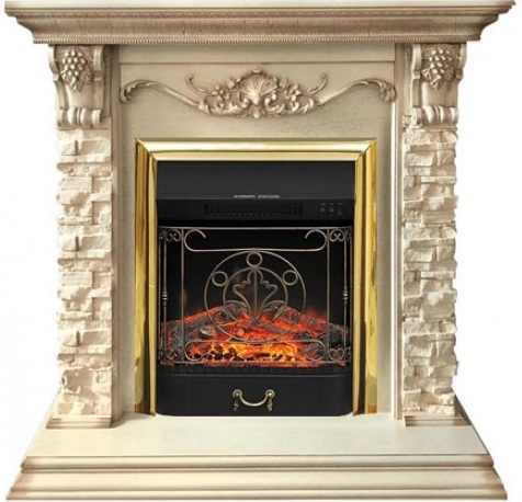 Декоративные электрические камины ROYAL FLAME Adriana сланец бежевый с очагом Majestic FX Brass/Black