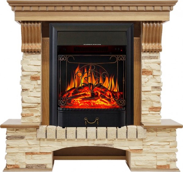 Декоративные электрические камины ROYAL FLAME Pierre Luxe сланец дуб с очагом Majestic FX Black