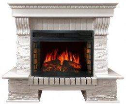 Декоративный электрический камин ROYAL FLAME Pierre Luxe сланец белый с очагом Dioramic 25 FX